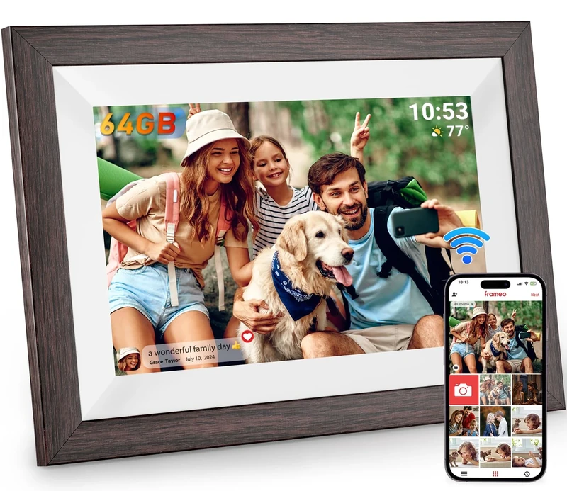 Hesmor 64GB Frameo Digital Photo Frame WiFi 10.1 Inch, 1280x800 IPS LCD Touchscreen, Auto-Rotate and Audio, Quick and Easy Share Photos or Videos via the Frameo App, Electronic Photo Frame