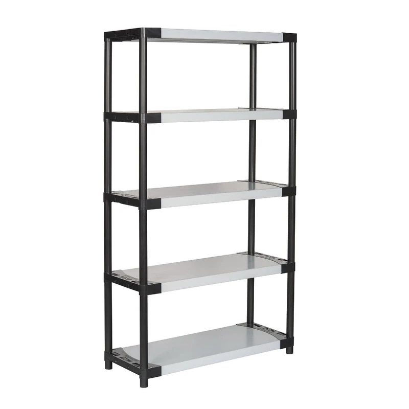 Bayersystem SMARTPLAST 1000 Storage Shelving Plastic Shelving Unit with 5 Shelves, 185 x 100 x 40, up to 350 kg, Heavy Duty Shelving, Basement Shelf, Workshop Shelf, Plastic, Grey/Black