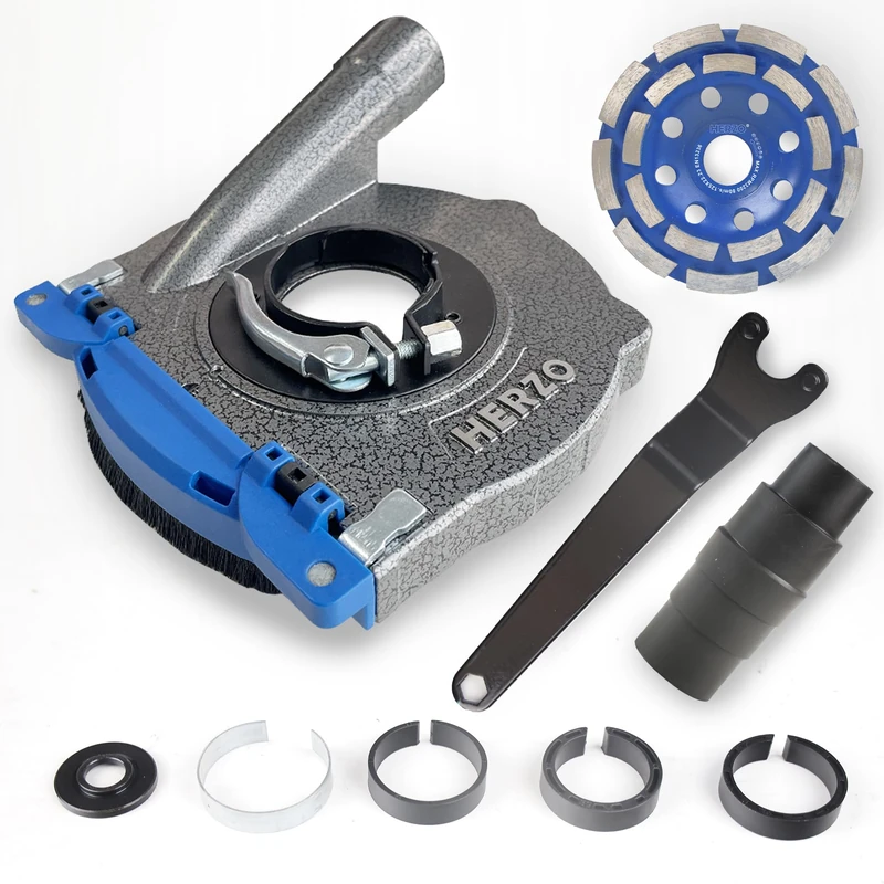 HERZO Aluminum Dust Shroud for Angle Grinder 4.5 inch and 5 Inch, Includes 5Inch Diamond Grinding Cup Wheel