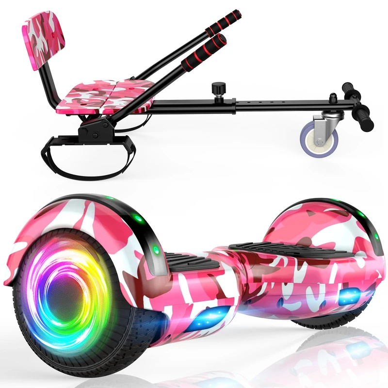 SISIGAD Hoverboard Go Kart Combo, Hoverboards with Seat, 6.5 Inch Self Balancing Scooter with Bluetooth LED Lights, Go Karts Hover Board for Kids