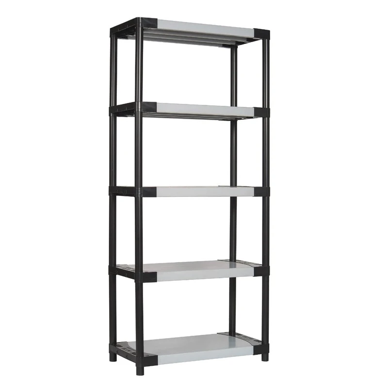 Bayersystem SMARTPLAST 800 Storage Shelving Plastic Shelving Unit with 5 Shelves, 185 x 80 x 40 cm, up to 350 kg, Heavy Duty Shelving, Basement Shelf, Workshop Shelf, Plastic, Grey/Black