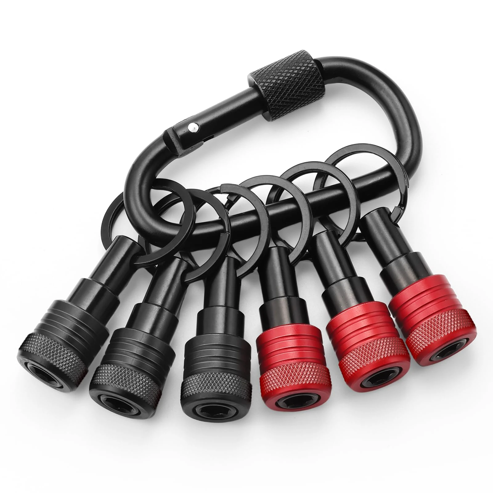 Drill Bit Holder Keychain 6pc, 1/4 Hex Quick Release Drill Extension Bit Holder Tools with Handly Carabiner, Portable Screwdriver Bit Holder for Impact Driver, Nut Driver, Screw& Drill Bits