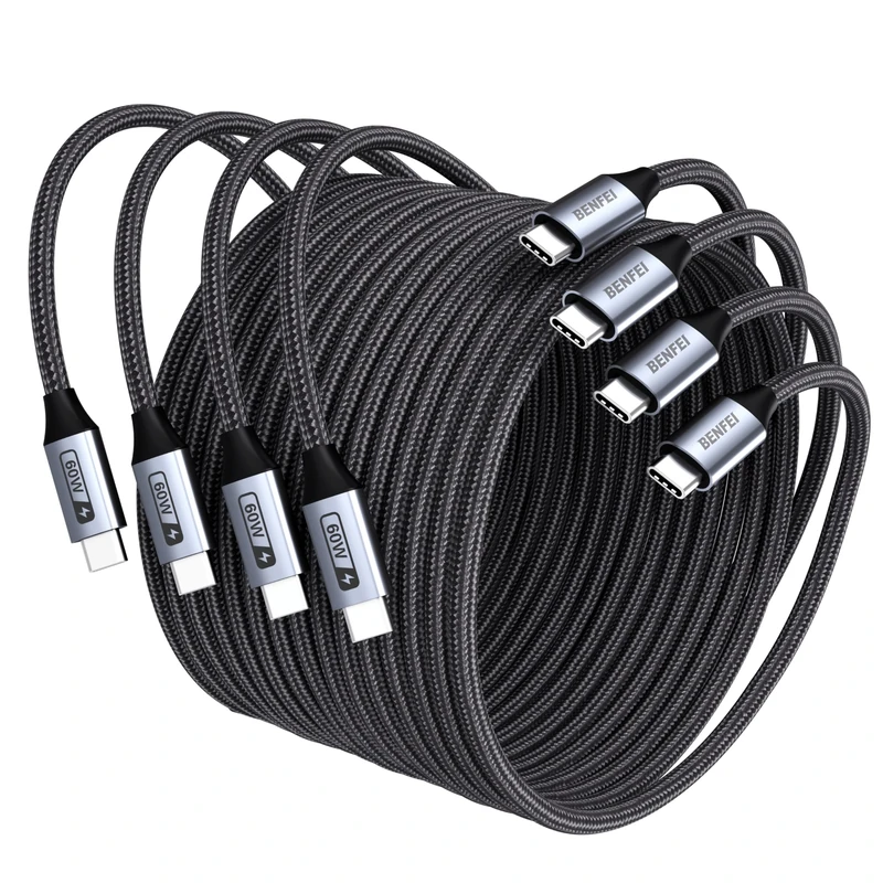 BENFEI USB C Fast Charging 60W Cable, 4-Pack(1M/1M/2M/2M) Nylon Braided Cable for iPhone 15/15 Pro/15 Plus/15 Pro Max, iPad Mini, MacBook, Samsung Galaxy S23