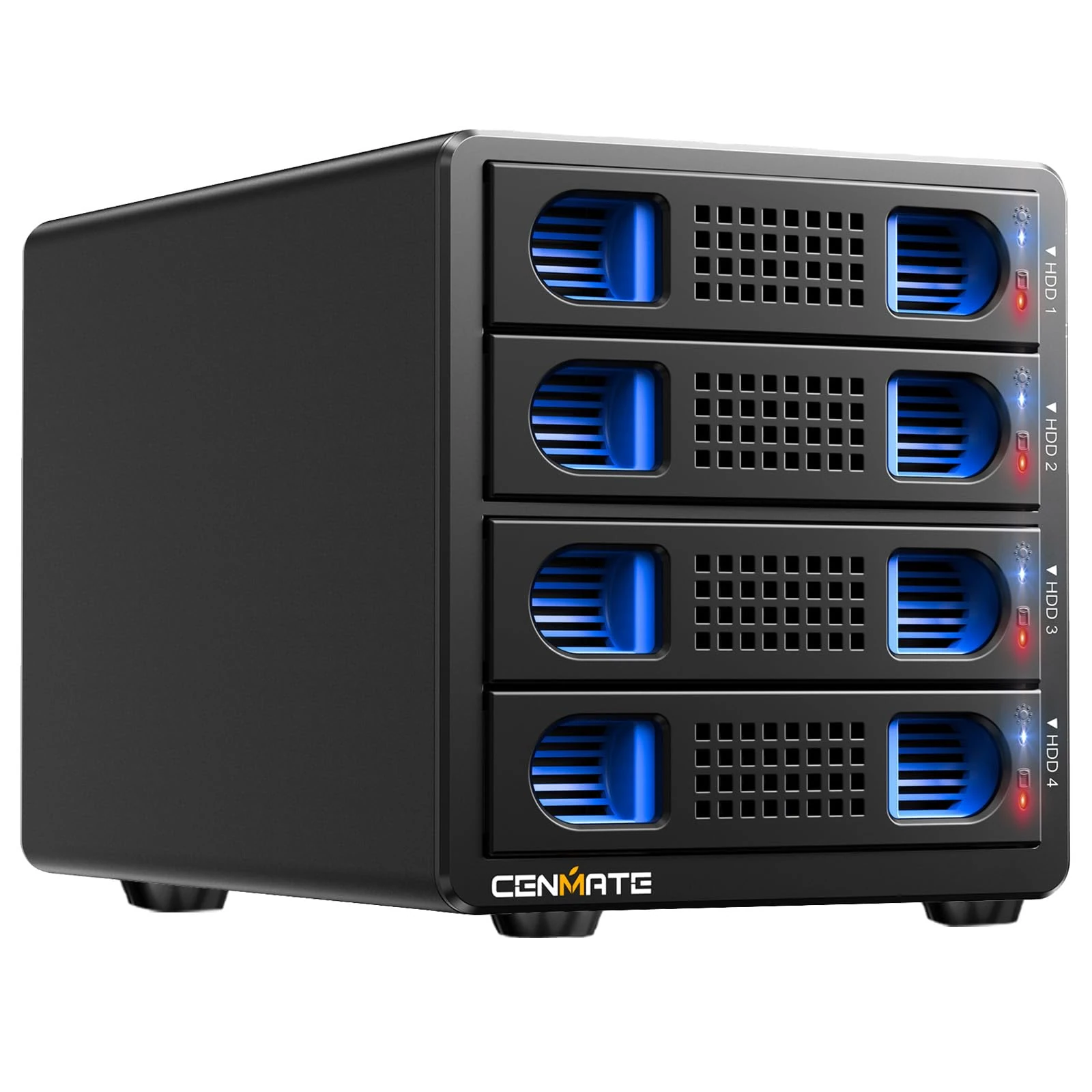 CENMATE 4 Bay Hard Drive Enclosure with Cooling Fan for 2.5/3.5" SATA HDD/SSD With USB A/C 3.0 Cable, 3.5 Hard Drive Enclosure with 80TB Capacity, Supports Hot Swappable(NO RAID/NAS)