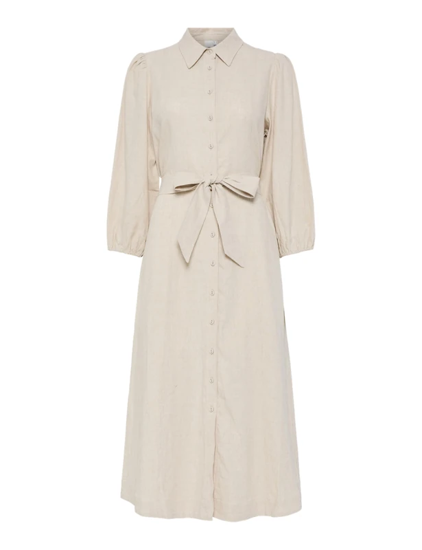 YAS Flaxy 3/4 Linen Shirt Dress Noos, Birch, 10