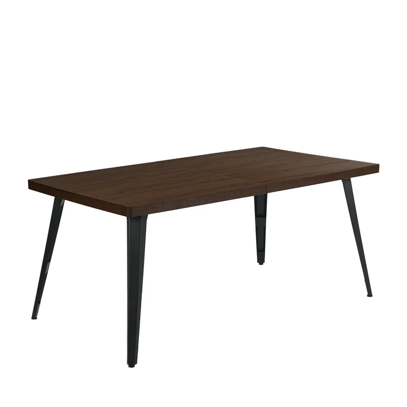 FurnitureR 150CM Dining Table Rectangular for 4-6 Person with Wooden Table Top and Metal Steel Legs, 150x80x74cm, Dark Brown