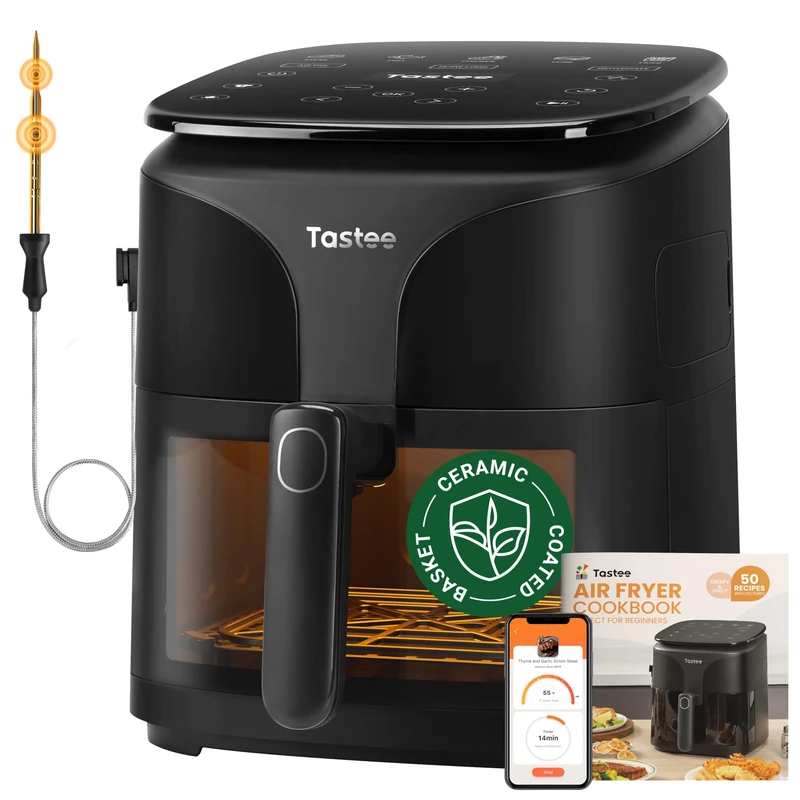 Tastee Ceramic Air Fryer, 8 in 1, Compact Deep Fryer with 5.5 QT, Digital Fryer Dehydrator with Intelligent Probe, 24 Presets for the Kitchen with Just One Touch, Recipes in - Image 1