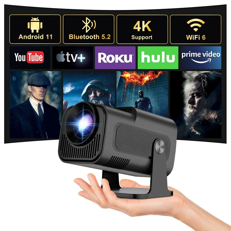 Eroshoo 2025 Upgraded Smart Projector 4K,HD1080P HY320 Mini Projector Android 11.0 Support,Portable Mini Projector with WiFi 6 BT5.2, Auto Keystone,Outdoor Projector Compatible withAndroid/HDMI/USB