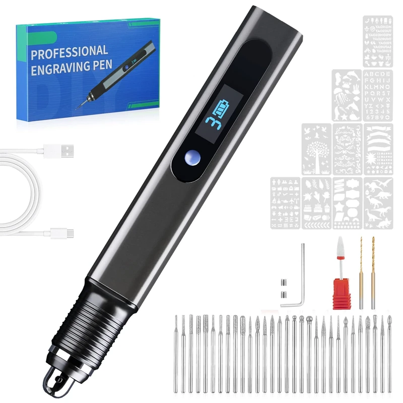 Cordless Engraving Pen Kit with Carrying Case, Rechargeable Electric Engraver Tool with 43 Accessories, 3-Speed Portable DIY Rotary Tool for Jewelry, Metal, Glass, Stone, Wood, Plastic, DIY GIF