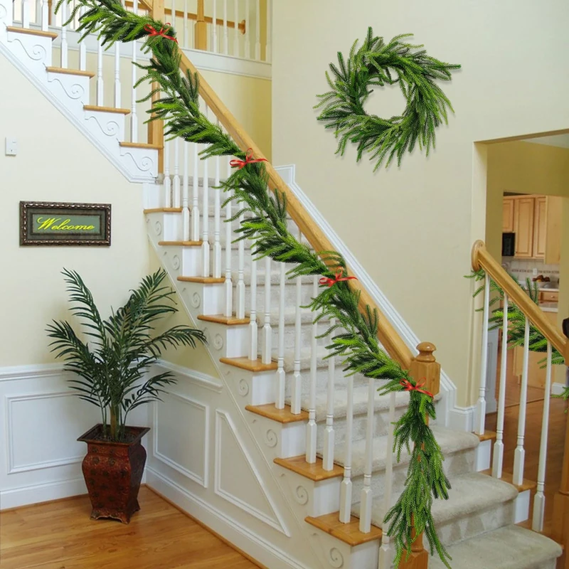 Christmas Norfolk Pine Garland, 18Ft/5.5m Real Touch Lifelike Foliage Christmas Greenery Garland for Home Decor Fireplace (1PC, 18FT)