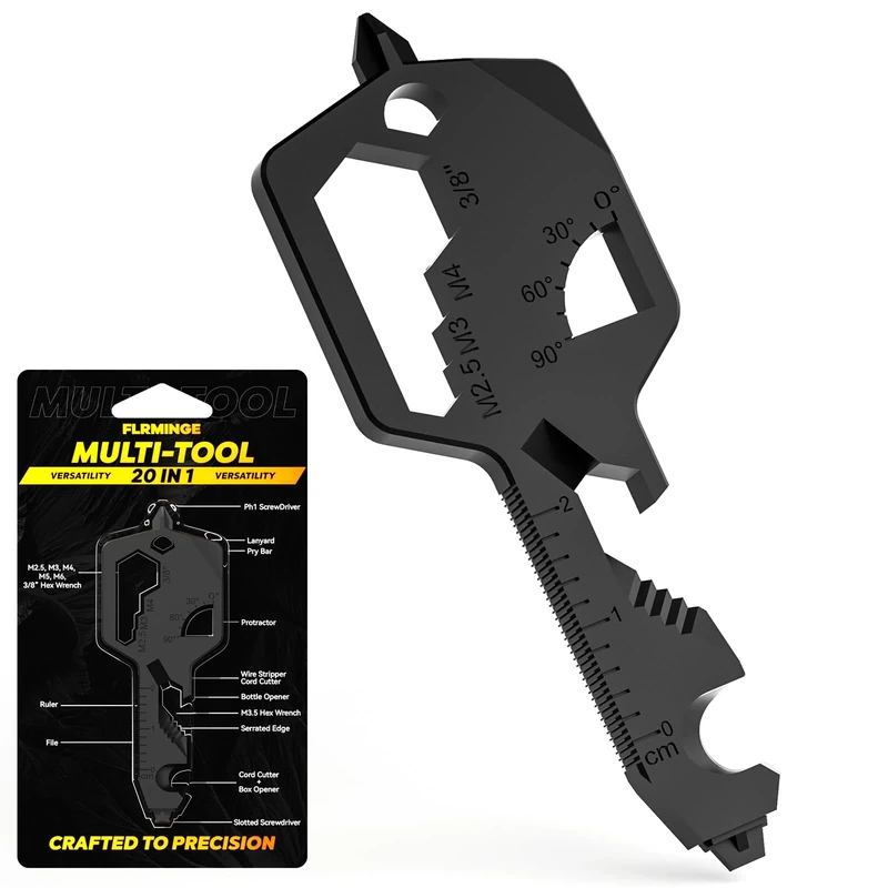 Key Shaped Pocket Multitool 20-in1 Multi Tool, Stainless Steel Keychain Utility Gadget,Gift for Men, Women, Father,Groomsmen, Valentine's, Birthday, Christmas