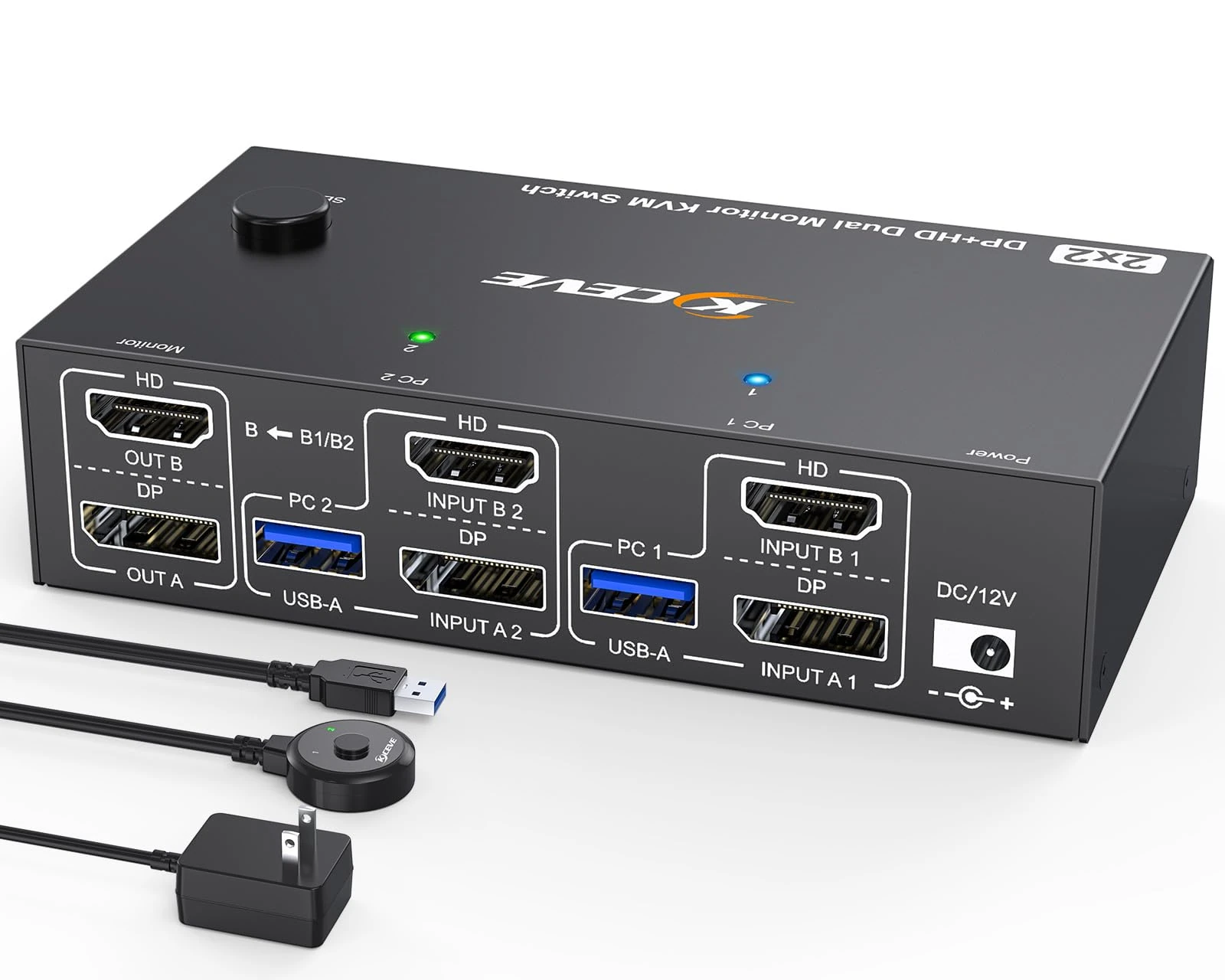 4K@144Hz KVM Switch 2 Monitors 2 Computers 8K@60Hz, MLEEDA HDMI and Displayport Dual Monitor KVM Switch with 4 USB 3.0 Port for Keyboard Mouse Printer,Wired Remote,Power Adapter and USB Cable Included