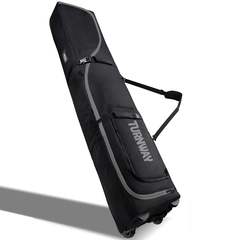 TurnWay Padded Ski Bag with Wheels for Air Travel, Double Rolling Snowboard Bag Heavy Duty Waterproof for Storage & Transportation of Snowboard/Ski Gear (Black)