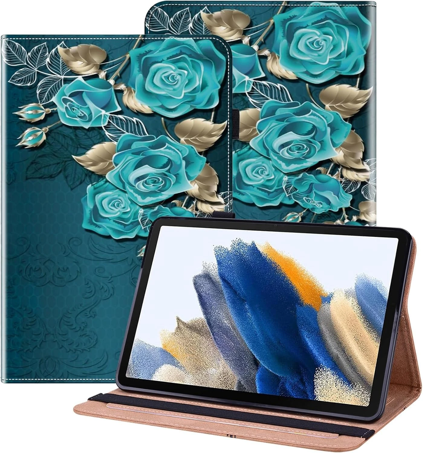 BOLELAW Case for iPad (A16) 11th Generation 11 Inch 2025, iPad 10th Generation 10.9 Inch 2022 with [Stand Function] [Card Slot] [Pen Holder] PU Leather Folio Flip Tablet Case, Blue Rose