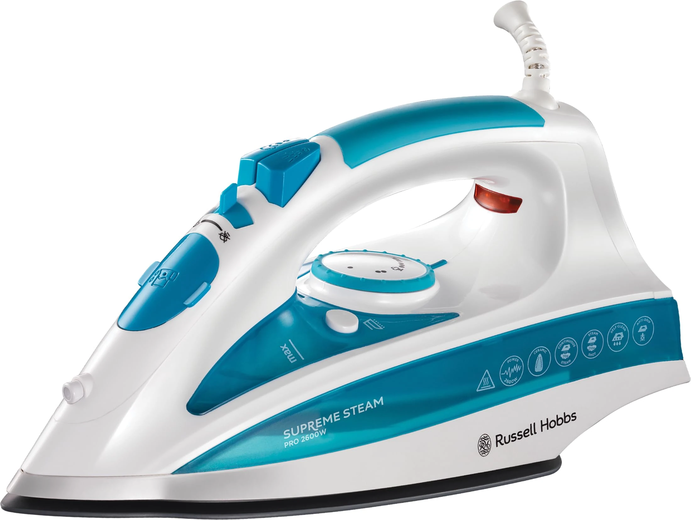 Russell Hobbs Steam Iron [2600W,210g extra steam boost, 70 g/min steam] Steam Glide Pro (300ml water tank, ceramic soleplate, self-cleaning & spray water function, anti-limescale, drip stop) 20562