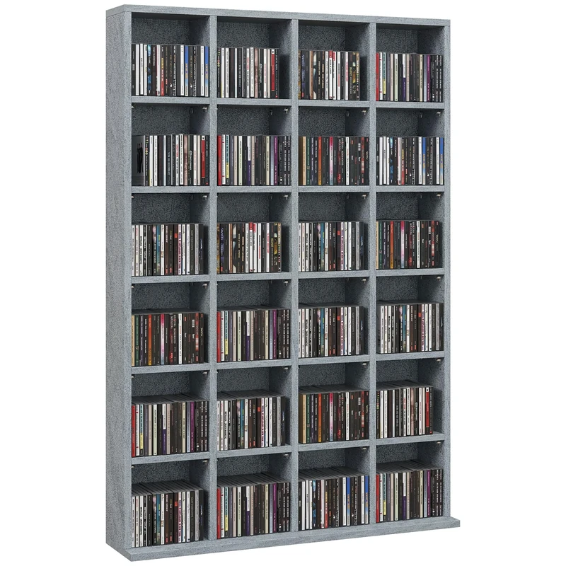 HOMCOM 456 CD/ 336 DVD Storage Unit, Media Storage Shelf, Wooden Display Unit with Adjustable Shelves, 89 x 130.5 cm, Cement Grey