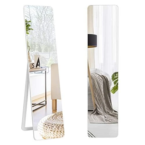 FANTASK 2 in 1 Full Length Mirror, Standing Mirror and Wall Mirror with Wooden Frame, Dressing Mirror 37 x 160 cm