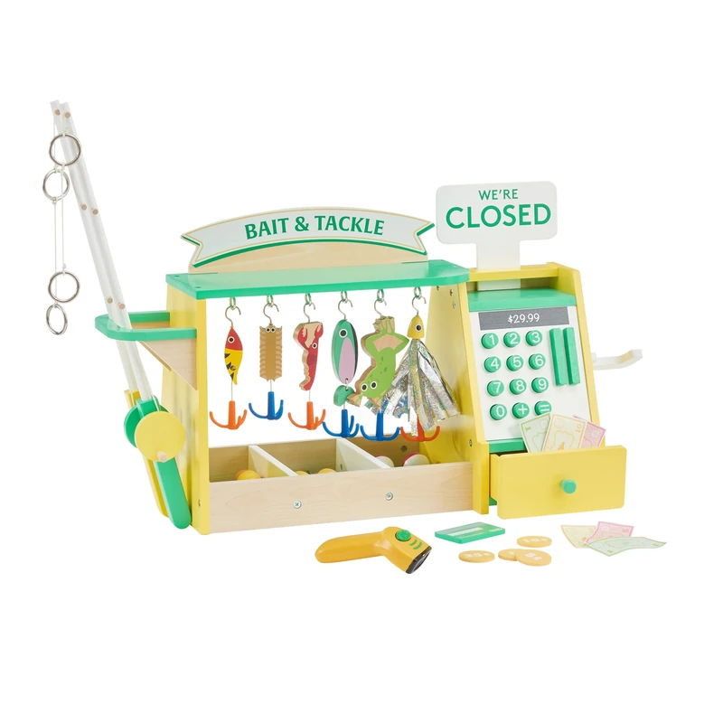 Teamson Kids My Little Helper Fishing Shop & 26 pc. Accessory Set, Green/Yellow