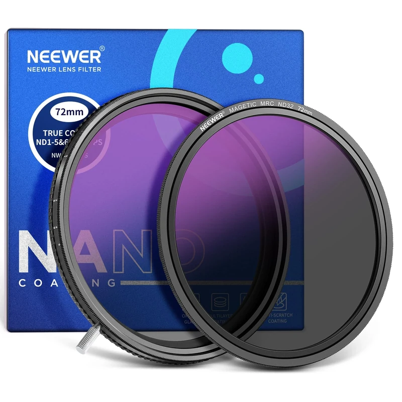 NEEWER HD True Colors 72mm Variable ND2-512 (1-9 stops), VND & Magnetic ND32 Lens Filter, Multi Coated Neutral Density Filter, No Color Shift/No X Cross/No Vignetting