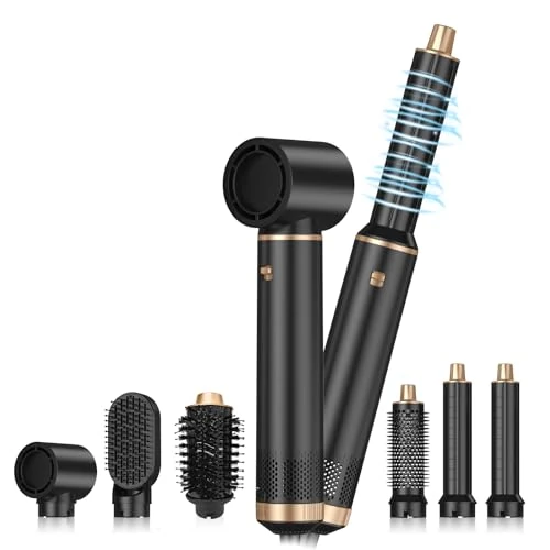 6 in 1 Magic Air Styler - Hair Dryer Brush – Multi use Styling Appliances - Thermal Wrap - for Curling, Straightening, Volumizing and Drying – 110,000 RPM – Ionic Technology (Black)