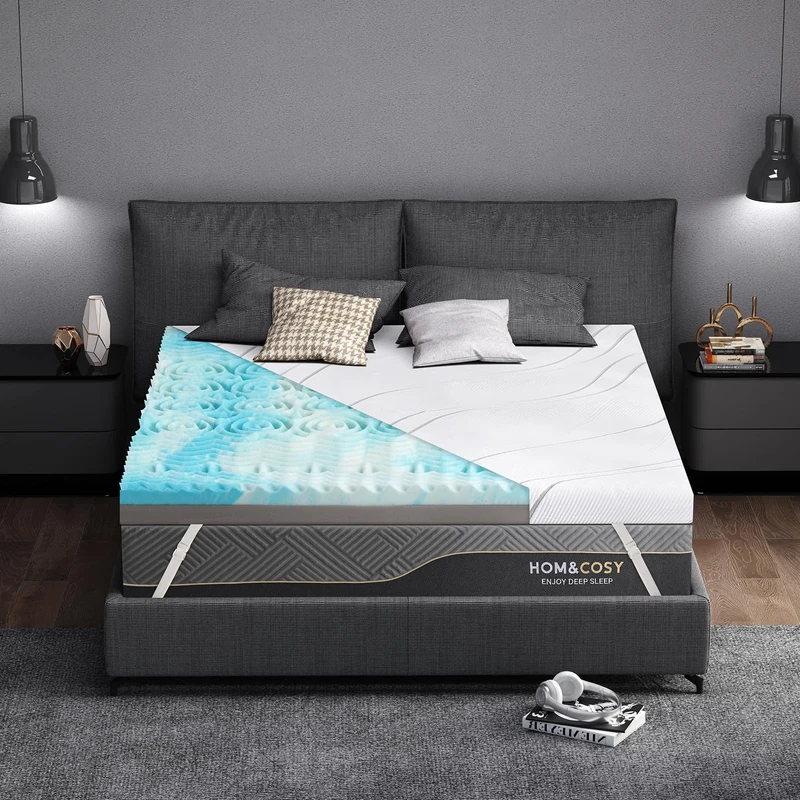 Extra Firm Mattress Topper Queen 4 Inch Egg Crate Mattress with Ice Silk Cover, Premium Cooling Gel+ Bamboo High-Density Memory Foam Mattress Topper, Firm to Extra Firm Mattress Topper for Pain Relief