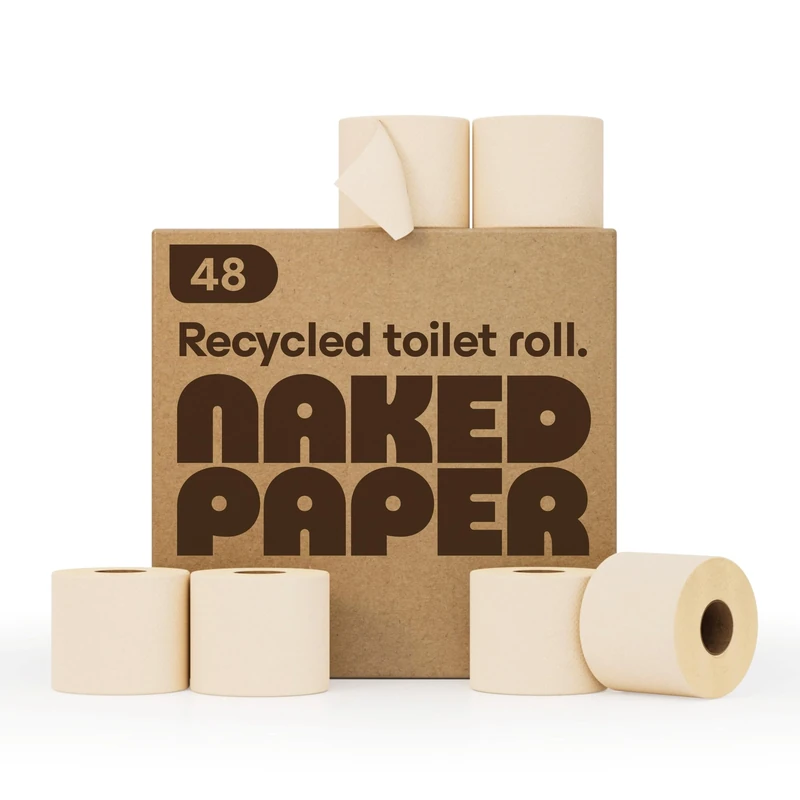 Naked Paper Recycled Toilet Roll (Pack of 48 Loo Rolls) – Unbleached Toilet Paper – Seriously Soft and Strong, 320 Sheets Each – Plastic-Free, Sustainably Produced and Safe for Delicate Skin