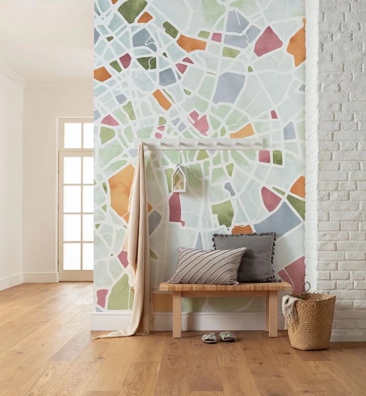 Komar Non-Woven Photo Wallpaper, City Map, Size 150 x 250 cm, Wallpaper, Wall Decoration, Living Room, Bedroom, Office