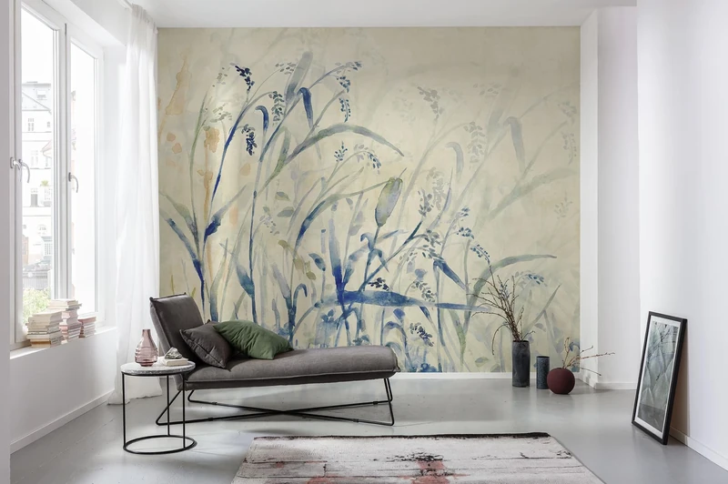 Komar Non-Woven Photo Wallpaper - Aquarel-Field - Size 300 x 250 cm - Wallpaper, Wall Decoration, Living Room, Bedroom, Office