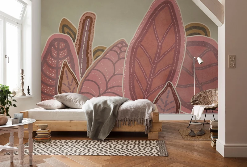 Komar Papunya Leafs Non-Woven Photo Wallpaper, Size 350 x 250 cm, Wallpaper, Wall Decoration, Living Room, Bedroom, Office