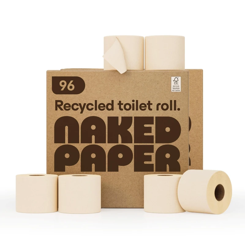 Naked Paper Recycled Toilet Roll (Pack of 96 Loo Rolls) – Unbleached Toilet Paper – Seriously Soft and Strong, 320 Sheets Each – Plastic-Free, Sustainably Produced and Safe for Delicate Skin