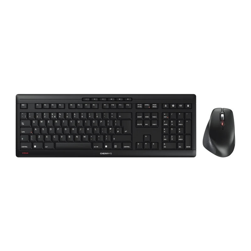 CHERRY STREAM DESKTOP COMFORT, Wireless Keyboard And Mouse Set, UK Layout (QWERTY), 2.4 GHz, Whisper-Quiet Keys, Ergonomic Right-Handed Mouse, Black