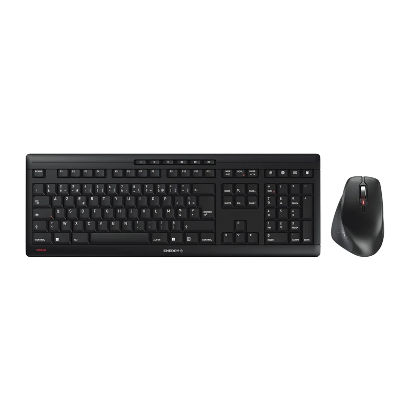 CHERRY STREAM DESKTOP COMFORT, Wireless Keyboard And Mouse Set, French Layout (AZERTY), 2.4 GHz, Whisper-Quiet Keys, Ergonomic Right-Handed Mouse, Black