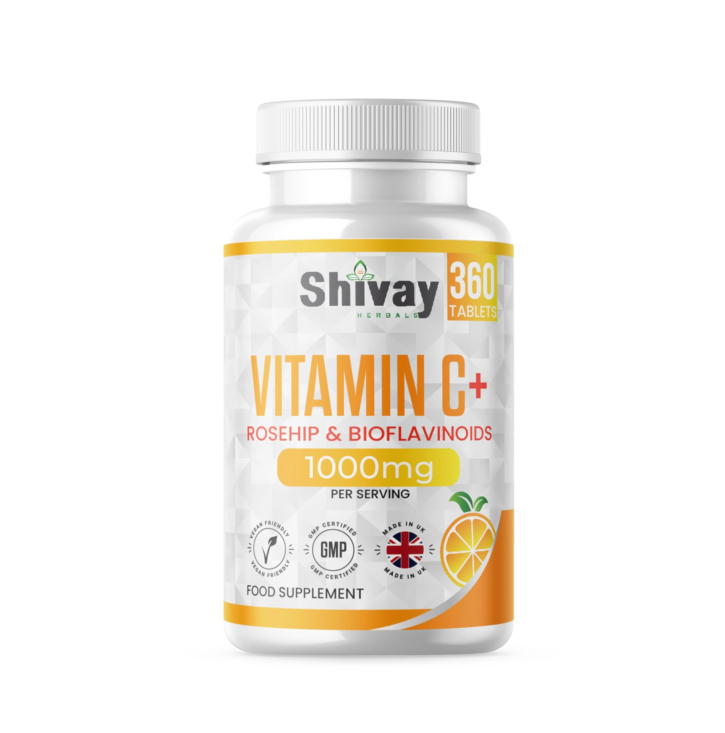 Vitamin C 1000mg per Serving | 360 Vegan Tablets - 6 Month Supply | Vitamin C with Rosehip and Bioflavonoids | High Strength Immune System and Energy Supplement | Made in The UK by Shivay Herbals