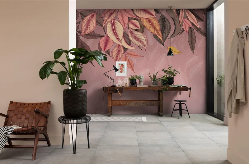 Komar Non-Woven Photo Wallpaper - Falling Leafs - Size 350 x 250 cm - Wallpaper, Wall Decoration, Living Room, Bedroom, Office