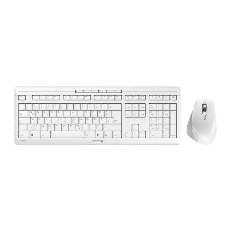 CHERRY STREAM DESKTOP COMFORT, Wireless Keyboard And Mouse Set, German Layout (QWERTZ), 2.4 GHz, Whisper-Quiet Keys, Ergonomic Right-Handed Mouse, White-Grey