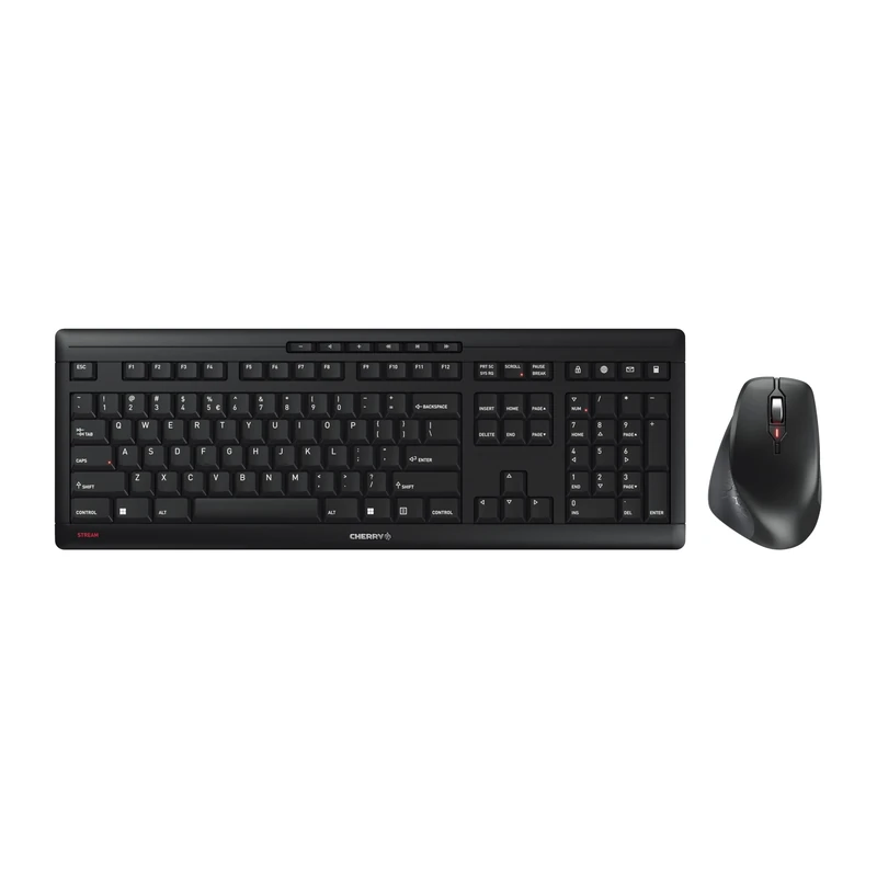 CHERRY STREAM DESKTOP COMFORT, Wireless Keyboard And Mouse Set, EU Layout (QWERTY), 2.4 GHz, Whisper-Quiet Keys, Ergonomic Right-Handed Mouse, Black