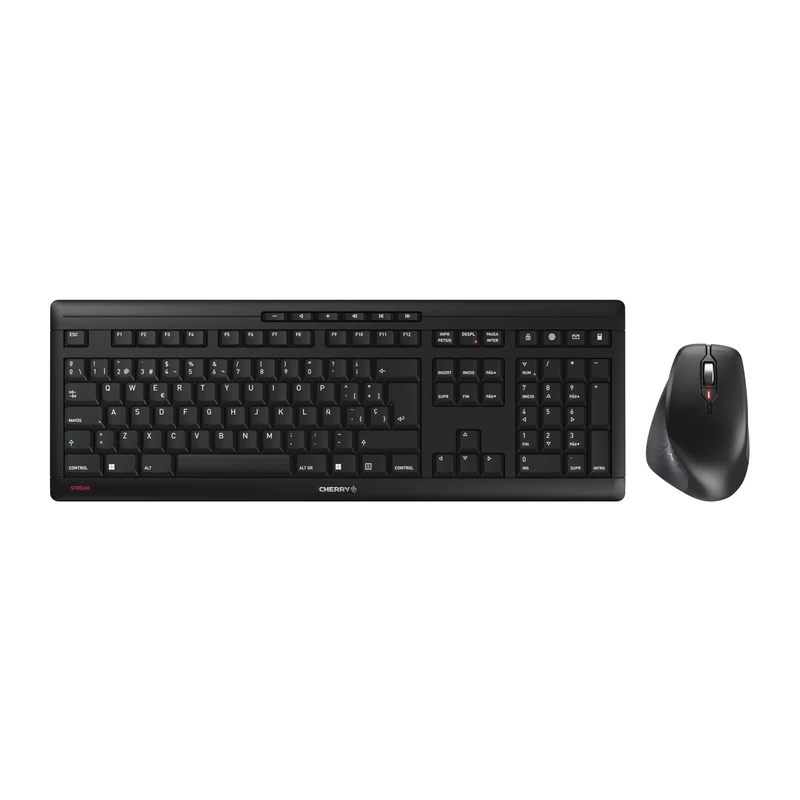 CHERRY STREAM DESKTOP COMFORT, Wireless Keyboard And Mouse Set, Spanish Layout (QWERTY), 2.4 GHz, Whisper-Quiet Keys, Ergonomic Right-Handed Mouse, Black
