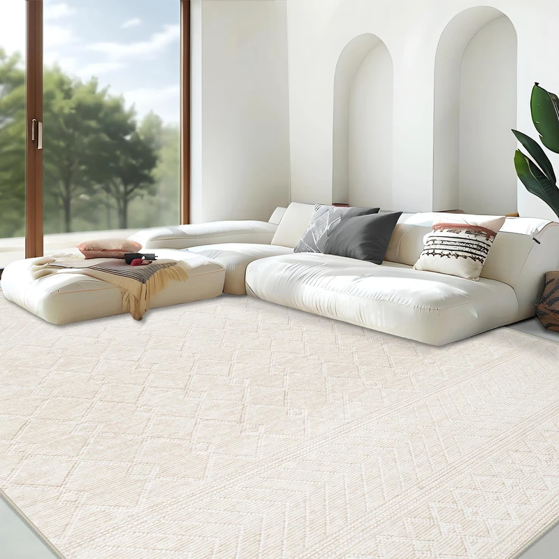 Area Rug Living Room Rugs 8x10 - Large Soft Boho Geometric Rug, Non-Slip Foldable Washable Rugs Non Shedding Morden Indoor Floor Carpet for Living Bedroom Office Dining Room(Modern Beige,8'x10')