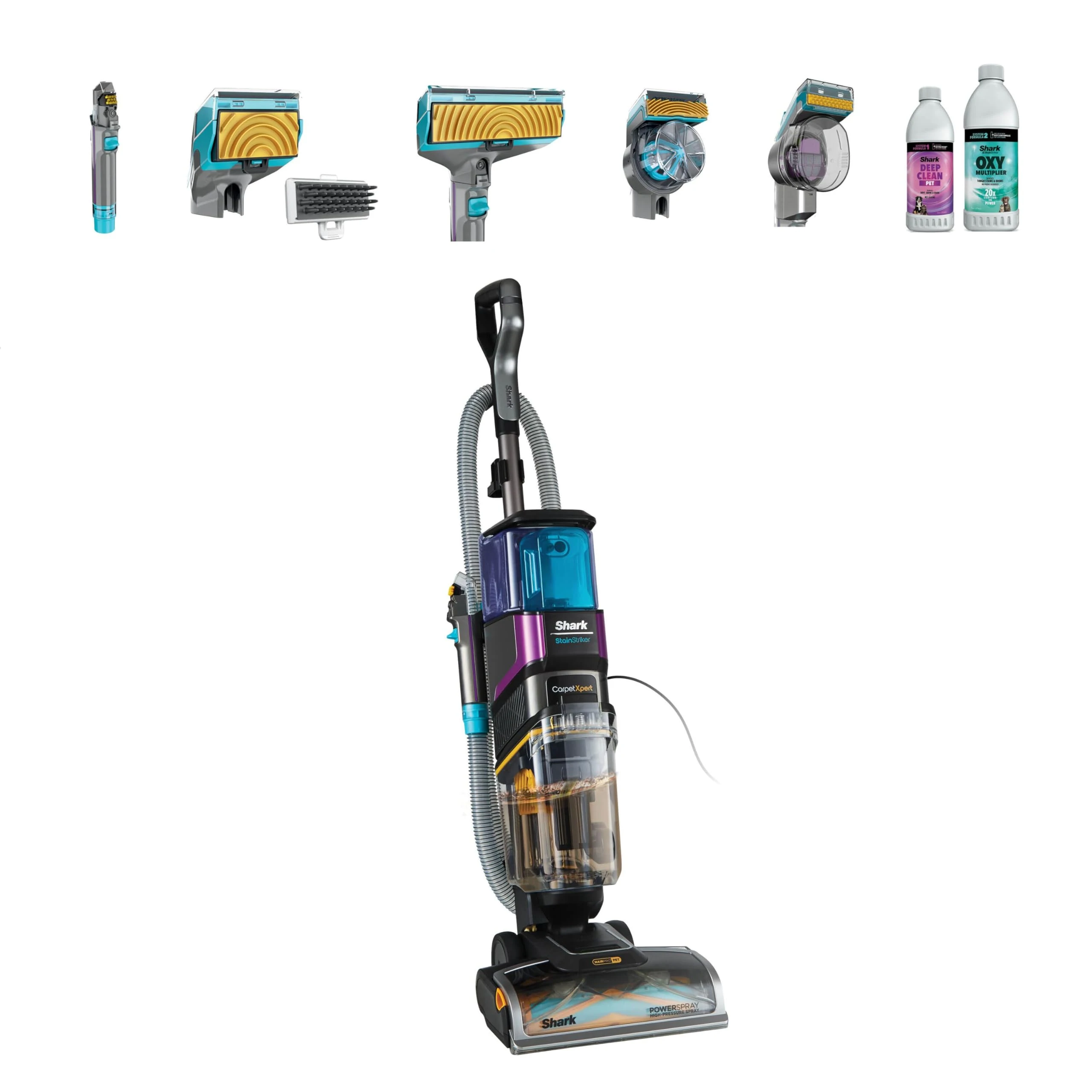 Shark CarpetXpert HairPro Pet Carpet Cleaner, Anti-Tangle & Clog, Built-In StainStriker Spot Cleaner, Removes Tough Stains & Odours, Carpets & Upholstery, 5 Tools, 2 Cleaning Formulas, 1000W, EX300UK