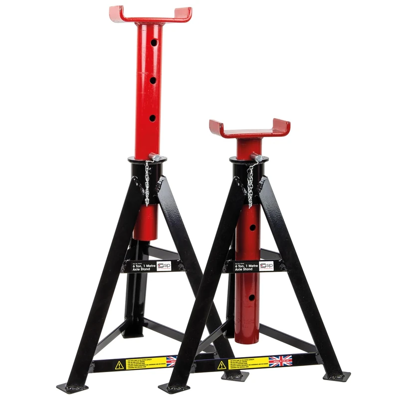 SIP Axle Stands Pair, 6 Ton Capacity per Stand, 54-93.5cm Adjustable Lifting Height - Image 1