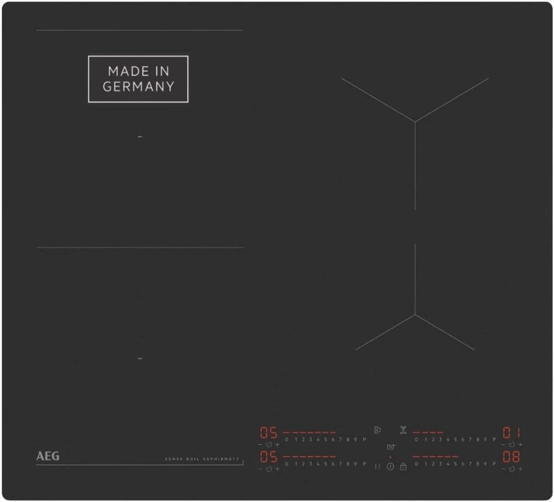 AEG Induction Hob 60 cm, Made in Germany, 4 Flex Cooking Zones with Scratch-Resistant Sapphire Matte Surface, SenseBoil Prevents Boiling Over, Bridge Combination 2 Zones, Hob²Hood, TI64IB1FIZ