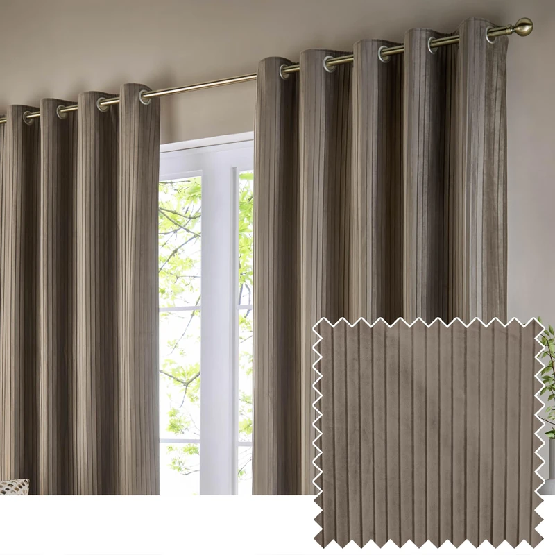Paoletti Corinthian Velvet Eyelet Curtain Pair - Taupe - 117x137cm