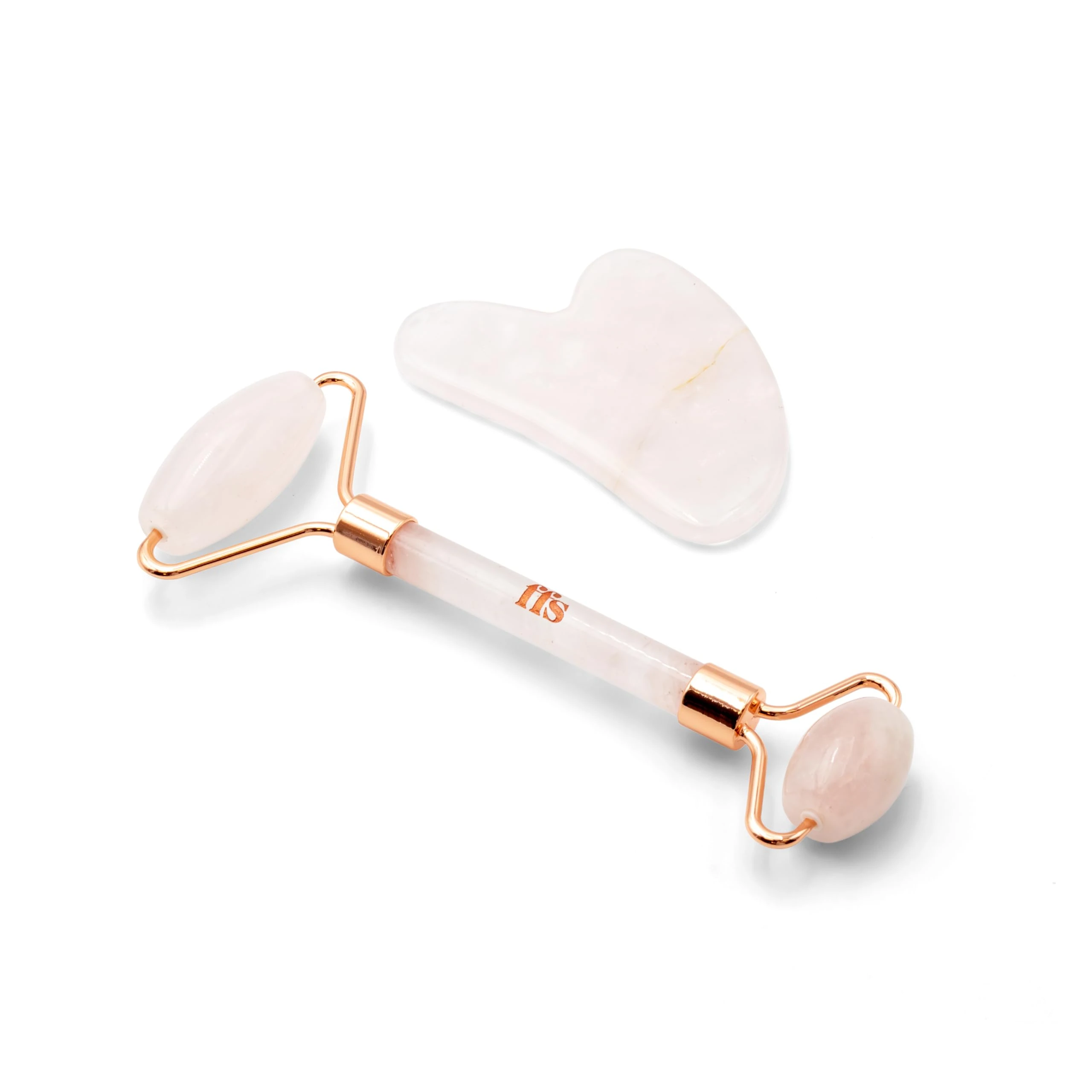 FFS Beauty | Gua Sha Stone & Rose Quartz Massage Roller Set | Dual Calming Rollers | Cooling Sensation | Improves Blood Flow & Revitalises Puffy Skin | Heart-Shaped Design for Contouring