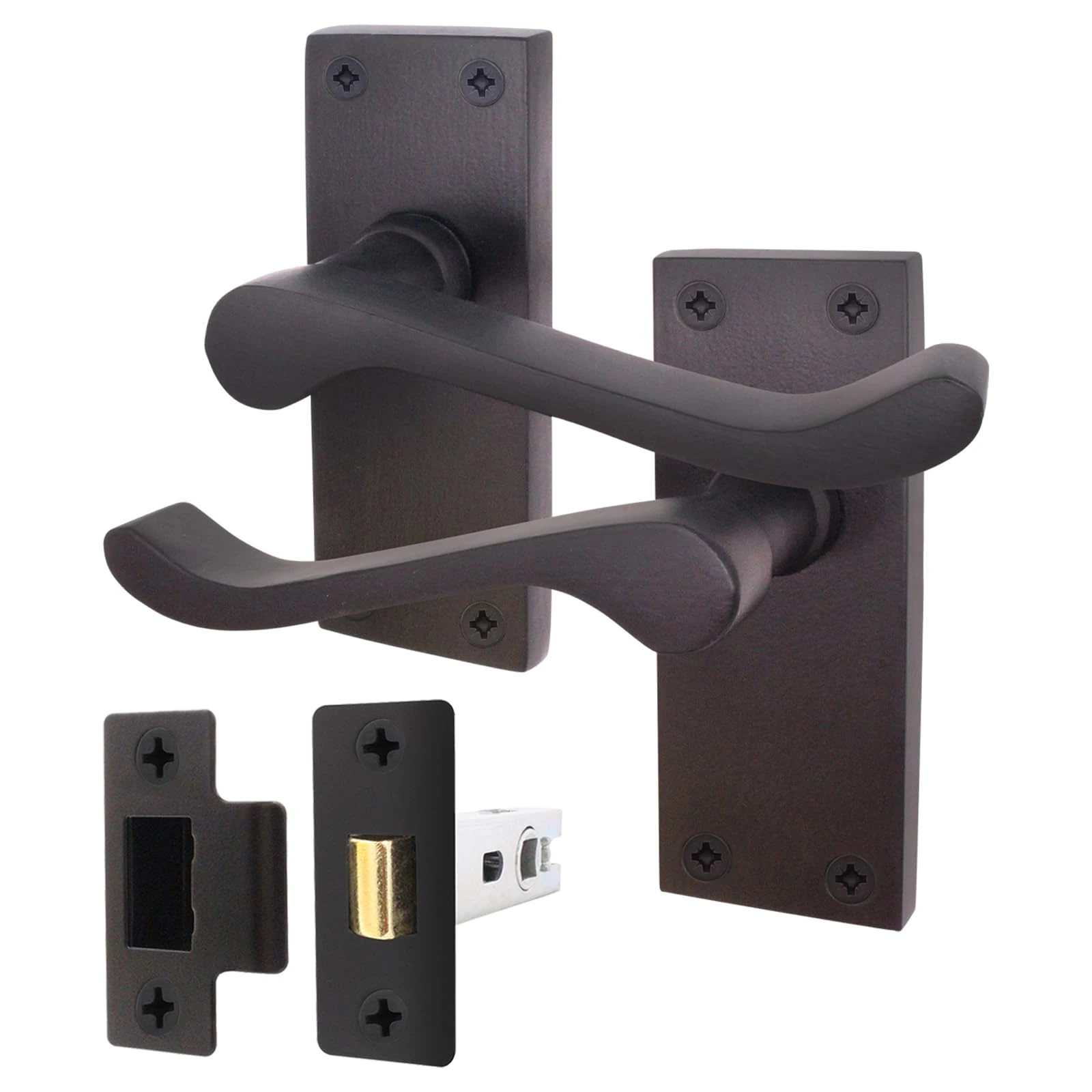 EAI Black Victorian Scroll Door Handle Set | 1 Pair of Matt Black Internal Lever Latch Handles on Backplate (64mm)
