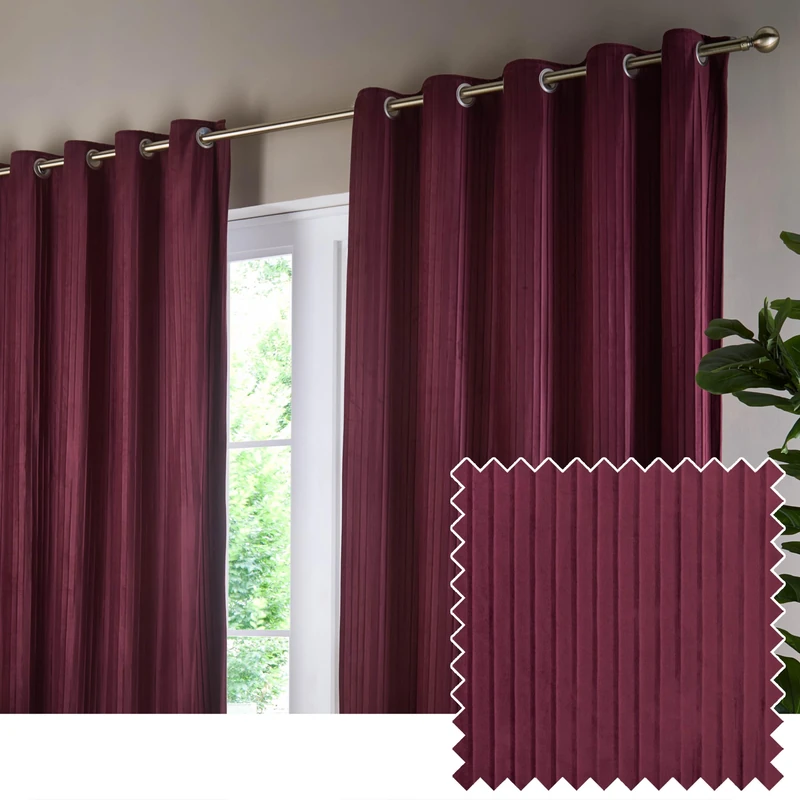 Paoletti Corinthian Velvet Eyelet Curtain Pair - Merlot - 117x137cm