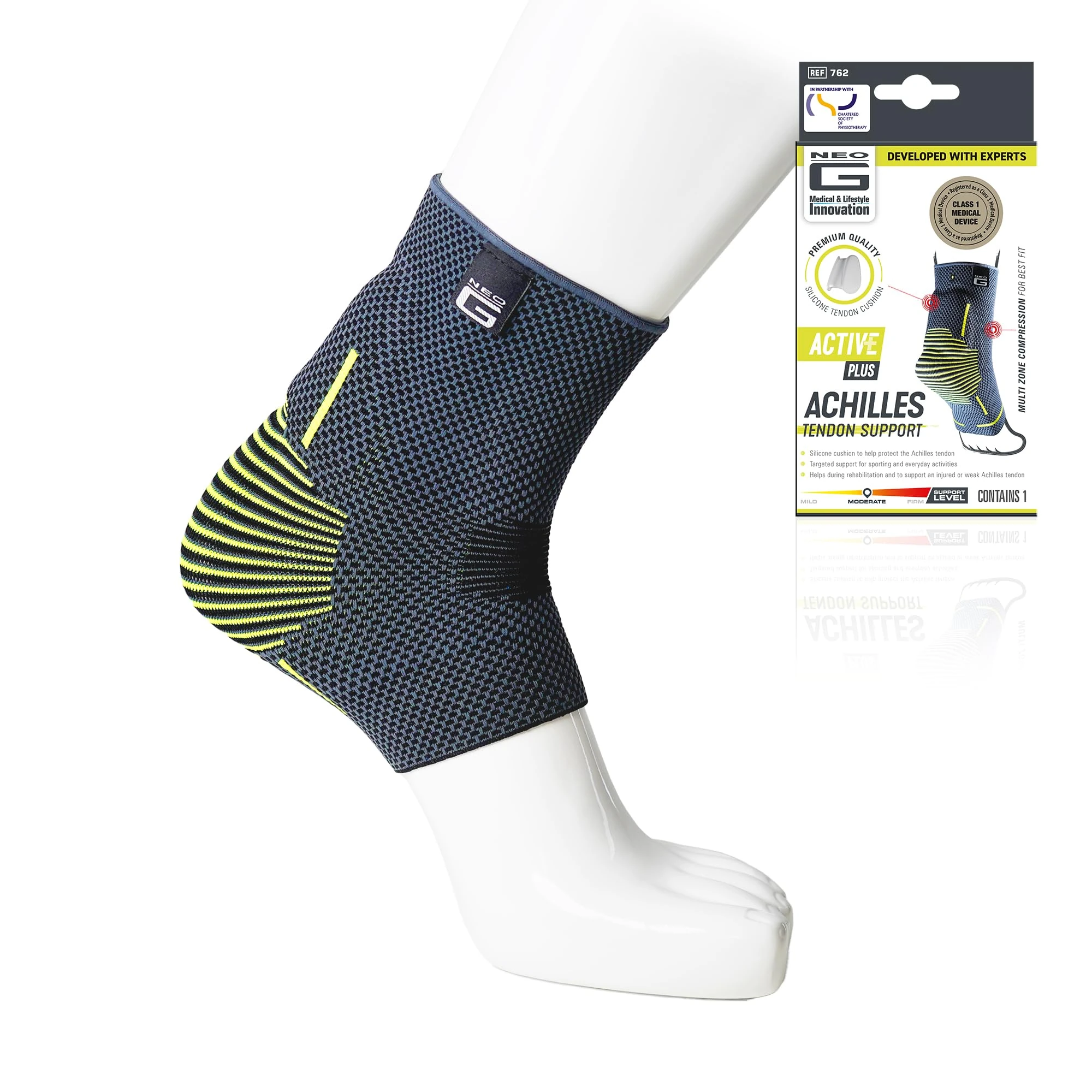 Neo-G Achilles Tendon Support With Silicone Tendon Cushion - Achilles Tendonitis Brace Ankle Support For Men And Women – Targeted Ankle Compression Sleeve - Breathable - Active Plus (M)