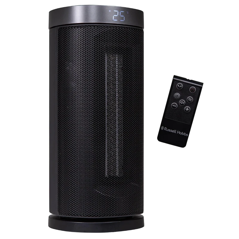 Russell Hobbs 13 Inch Space Portable Heater, 2000W Silent Oscillating Ceramic Electric Heater Black & Silver, Low Energy Digital Display, 5-Modes, 24hr Auto Timer, Overheat Protection, RHCTH2001S