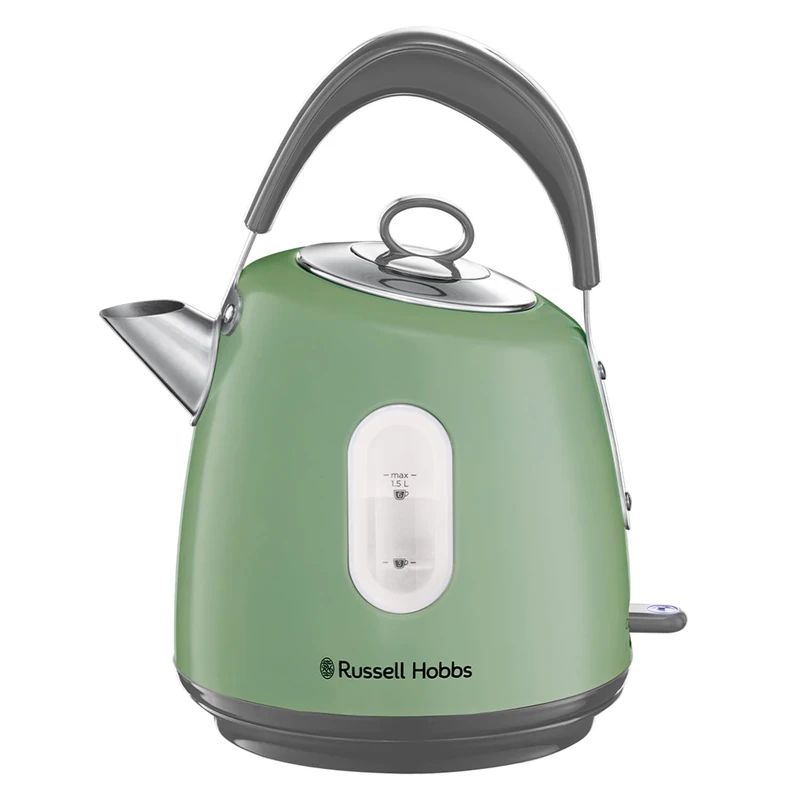 Russell Hobbs Electric Kettle (For Hot Water, Tea or Coffee, 1.5L, Fast Boil, Stainless steel with grey accents, Pull off lid, Perfect pour spout, Internal illumination, 3000W, Sage) Stylevia 28134