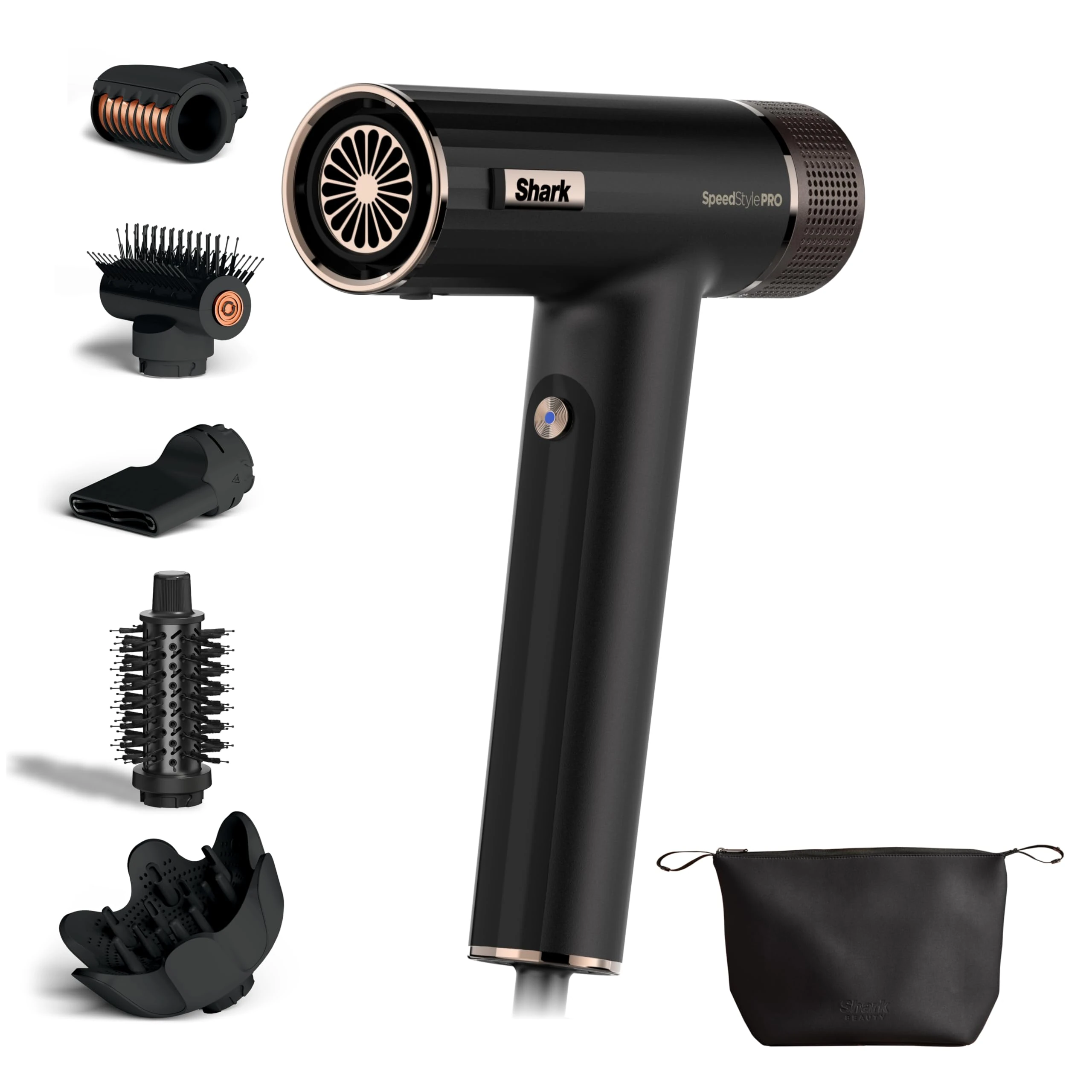 Shark SpeedStyle Pro Hair Dryer, High Performance High-Velocity Hair Dryer For All Hair Types w/ Scalp Shield Technology, 5 Attachments, Lightweight, Ionic, No Heat Damage, Storage Bag, Black HD752UK