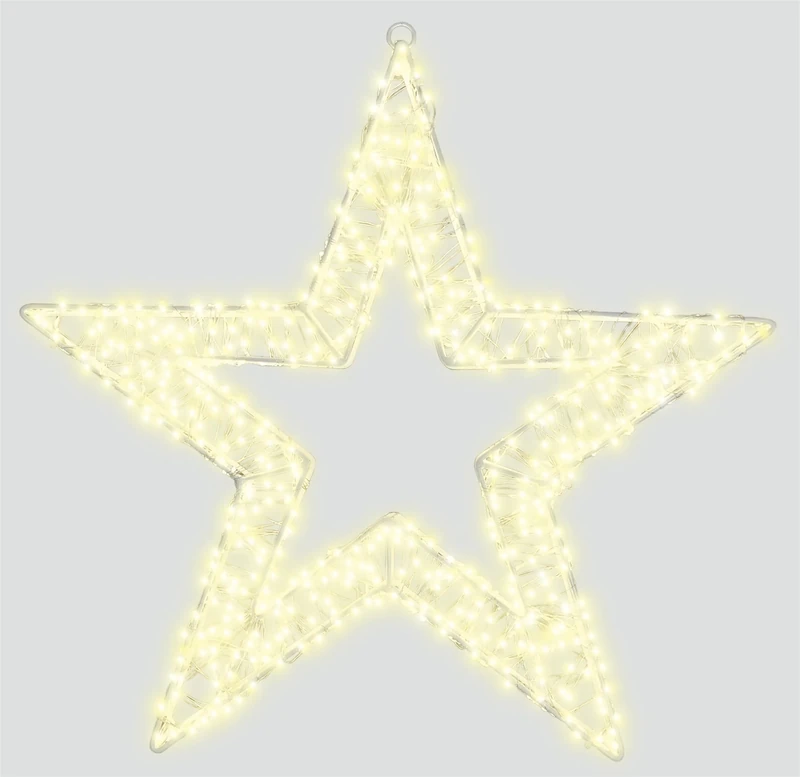 XMAS HAUS Pre Lit LED Shape with 5m Lead, Timer PSU, Warm White LEDs, Hanging Points, White Wire Frame for Indoor and Outdoor on Doors, Walls, Ceilings for Christmas Decorative Lighting Star